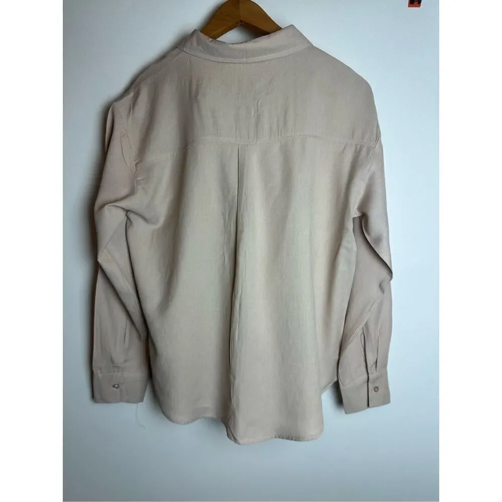 beige linen button up shirt long sleeve